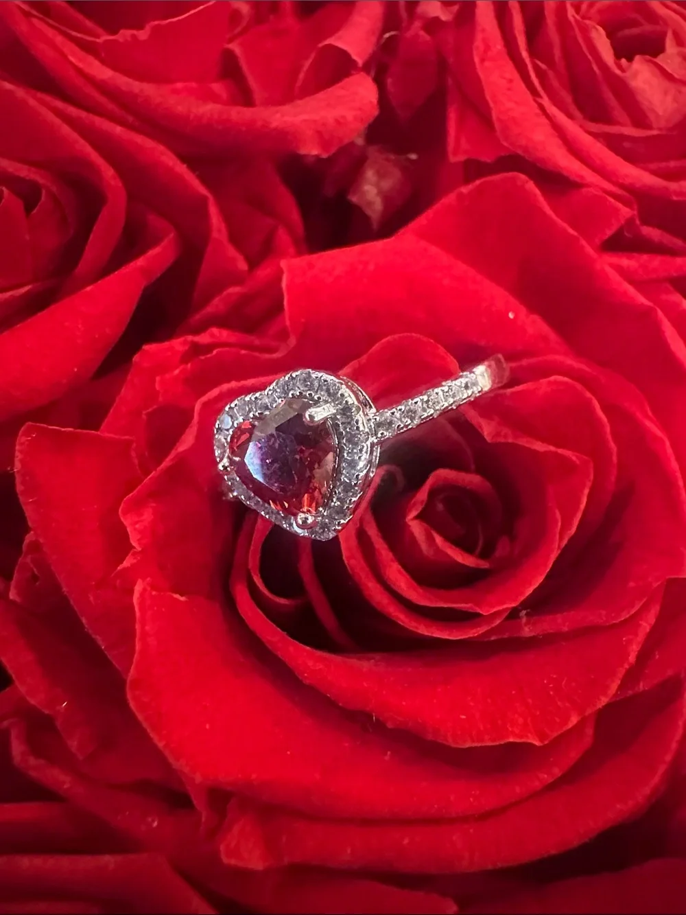 925 silver created stone halo Heart ring